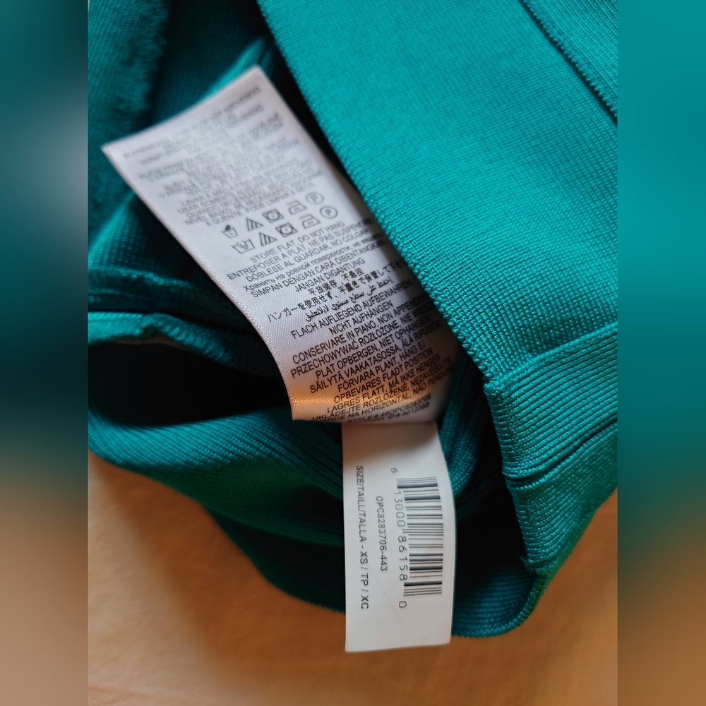 NWOT Bright Teal HERVE LEGER V- Neck Mini Bandage Dress XS $790 - Picture 12 of 14